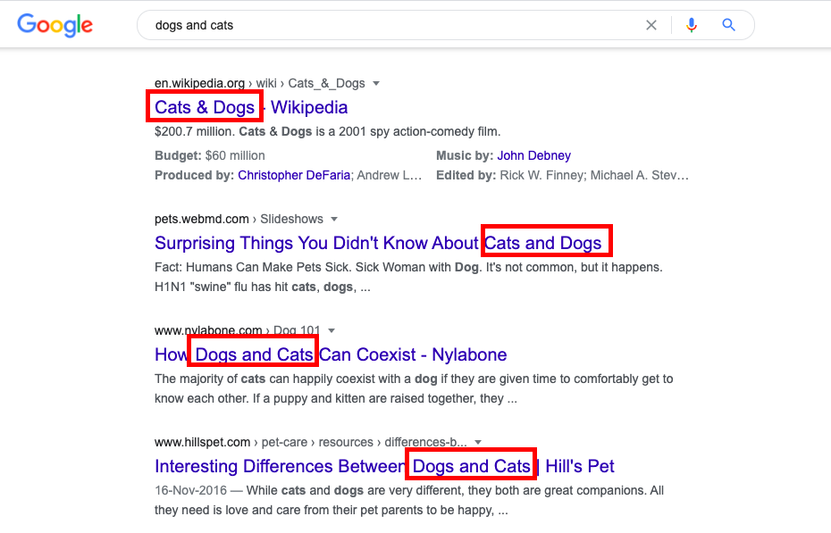 Google search tricks - dogs and cats